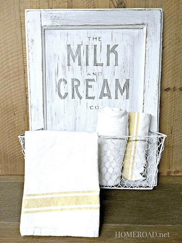 DIY Vintage Cabinet Door Towel Basket