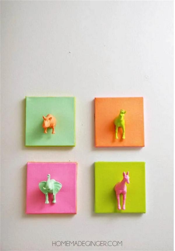 EASY DIY Canvas Art with Plastic Animals