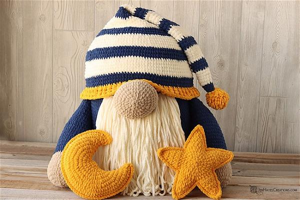 Large Sleepy Time Gnome With Moon & Star Pillows