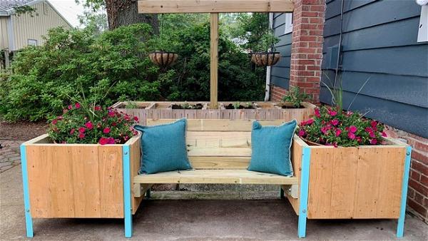 Outdoor Bench With Raised Planters