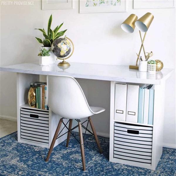 Small Ikea Desk Hack With Cube Storage Shelves