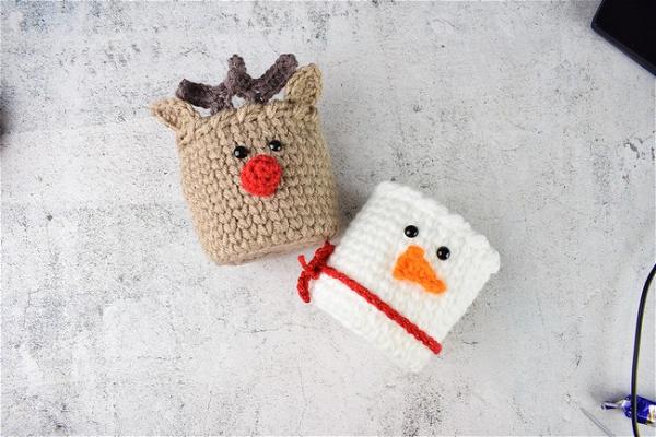 Snowman And Reindeer Mini Basket