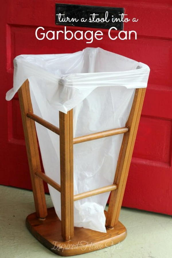 Stool Turned Garbage Bin