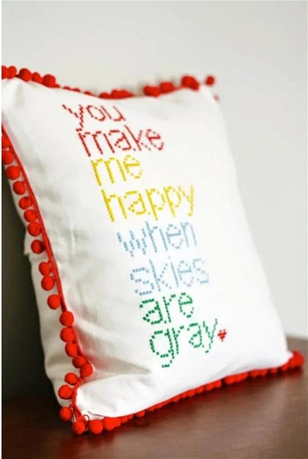 DIY Cross Stitch Pillow That Makes Me Happy