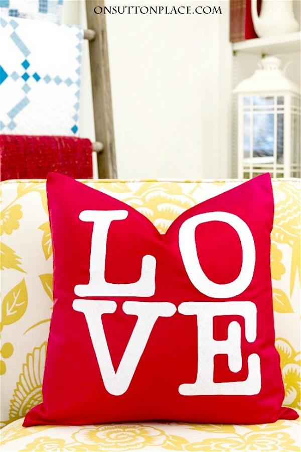 DIY No Sew Valentine LOVE Pillow Cover