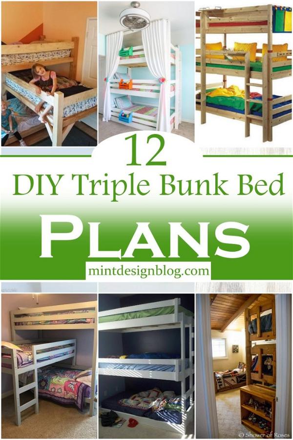 12 DIY Triple Bunk Bed Plans For Kid's Room - Mint Design Blog