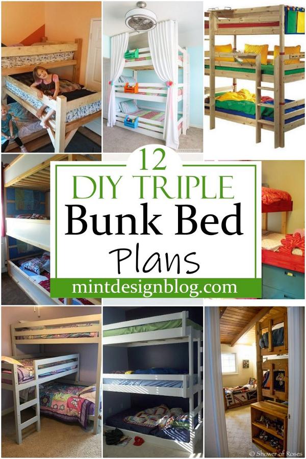 12 DIY Triple Bunk Bed Plans For Kid's Room - Mint Design Blog