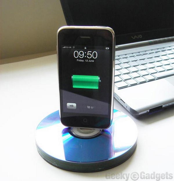 Recycled CD iPhone Dock