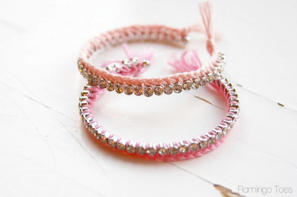 Braided Thread And Rhinestone Bracelets