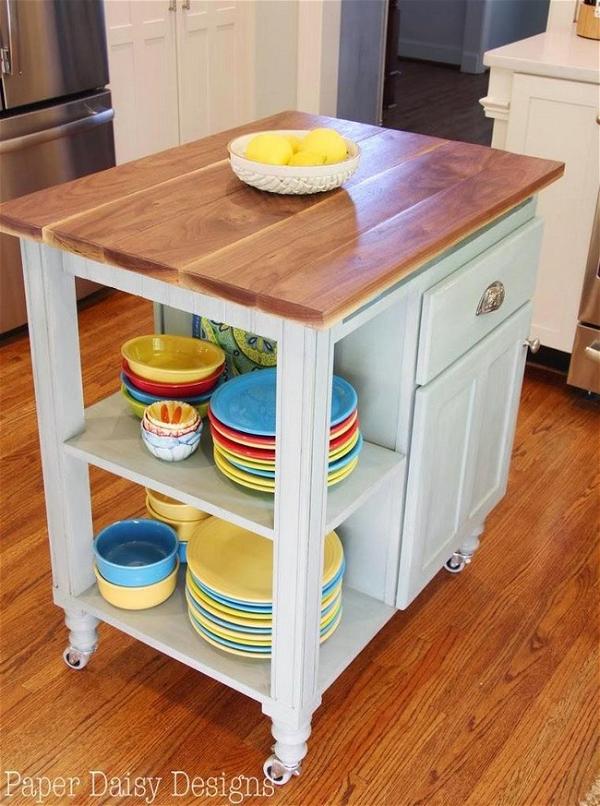 DIY Kitchen Island Cart WIth Cup Holders