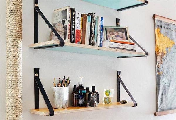 How to Create DIY Wood and Leather-Strap Shelving