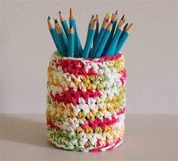 🇺🇸Crochet Pencil Holder Cover Tutorial/Crochet Pencil Pouch Holder/DIY  Crochet Pen Basket 