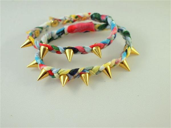 Spiked And Braided T-shirt Bracelet