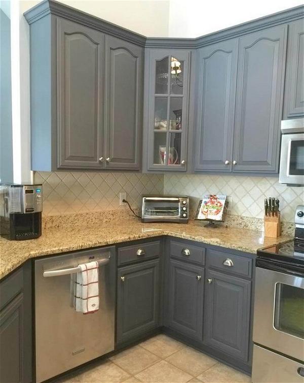 Well Finished Grey Kitchen Cabinet