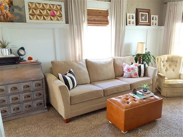 DIY Leather Upholstered Storage Ottoman