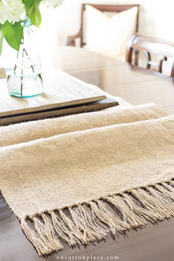 Burlap Table Runner With Tassels