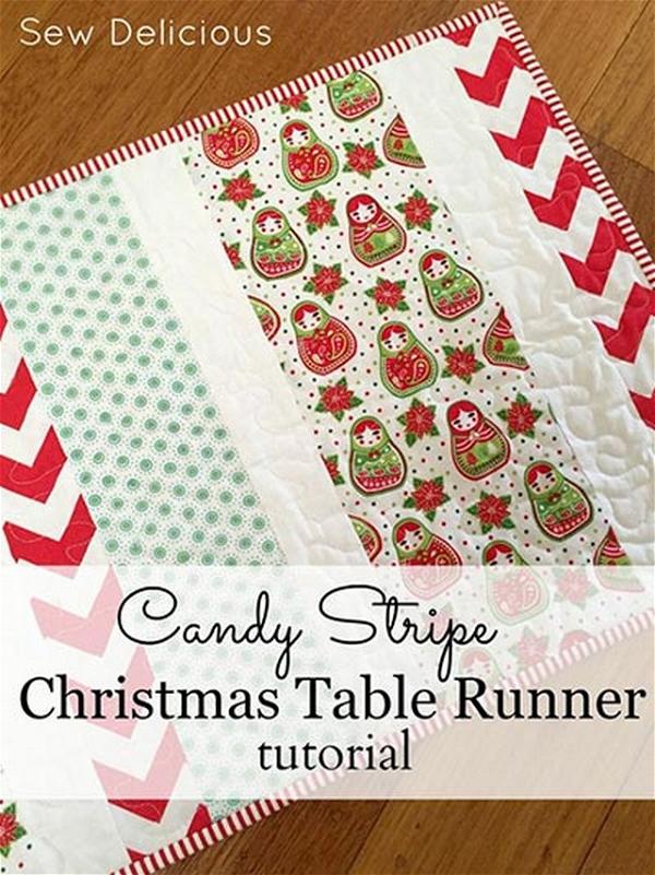 Candy Stripes Table Runner For Christmas