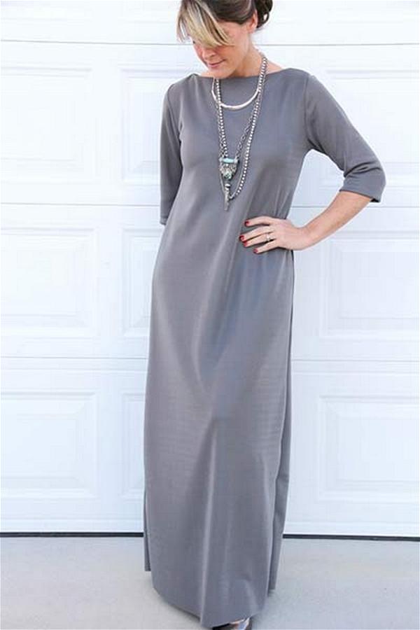 Chick Boatneck Long Dress With Sleeves