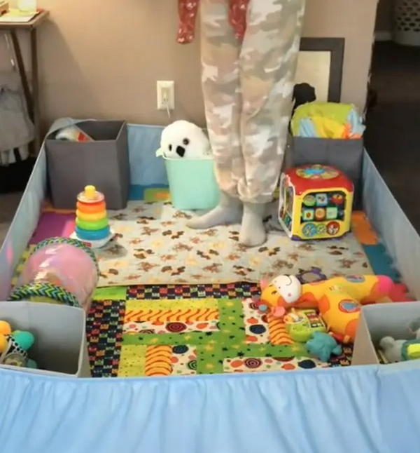 DIY Playpen For Baby With Bed Sheet