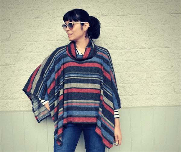 Easy Cowl Neck Poncho With Free Pattern