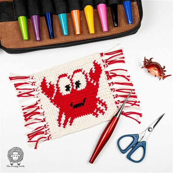 Happy Crab Crochet Mug Rug