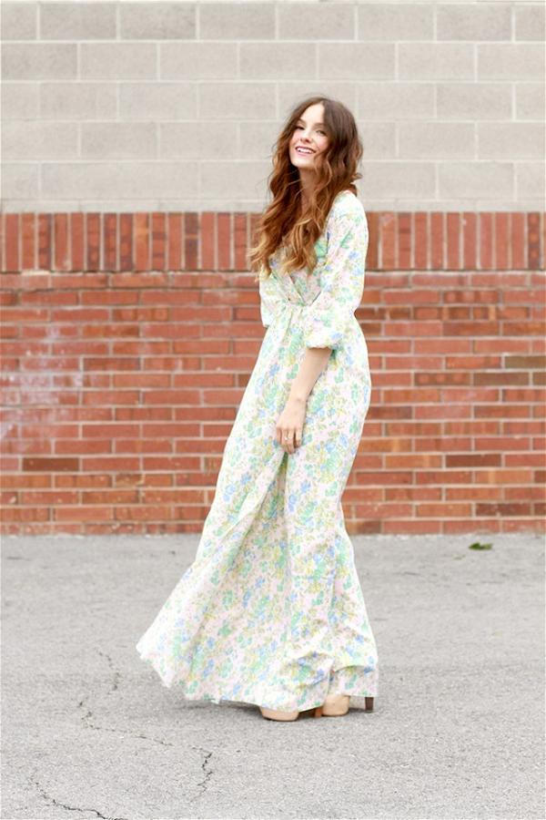 Peasant Maxi Dress With Long Sleeves