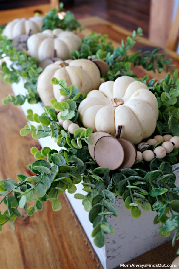 Thanksgiving Centerpieces With Pumpkins And Eucalyptus