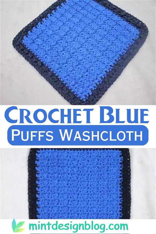 Crochet Blue Puffs Washcloth