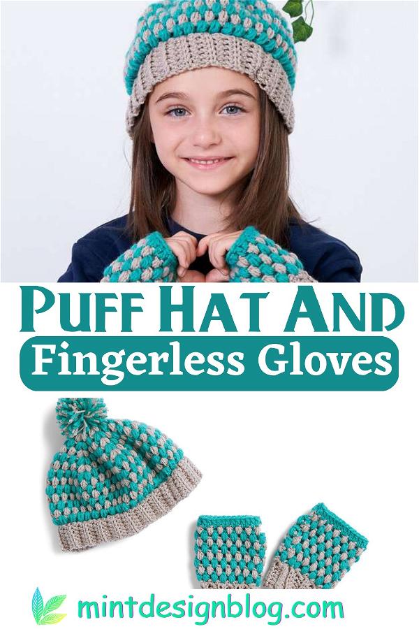 Puff Hat And Fingerless Gloves