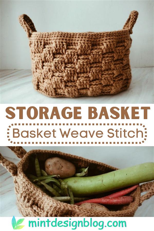 Storage Basket Using The Basket Weave Stitch