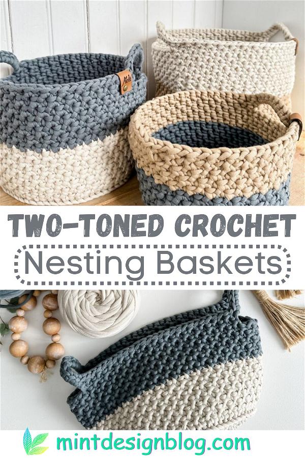 Two-toned Crochet Nesting Baskets