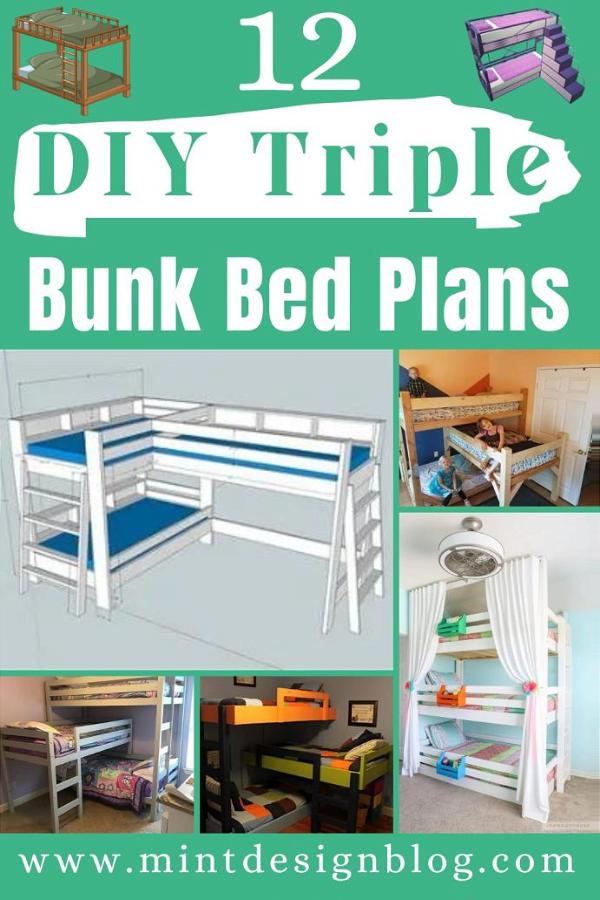 12 DIY Triple Bunk Bed Plans For Kid's Room - Mint Design Blog