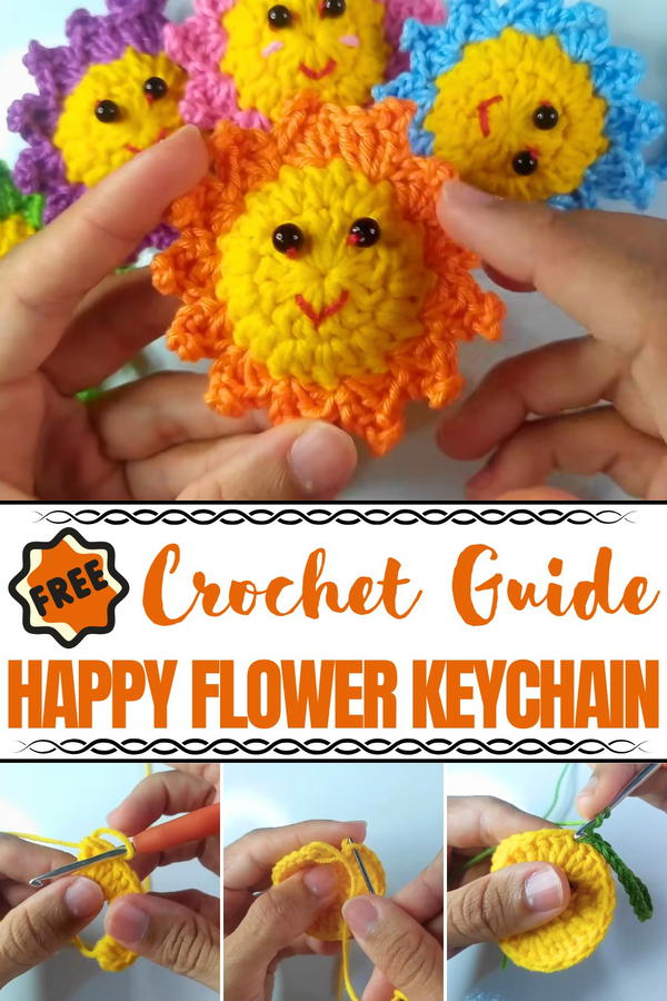 Crochet Happy Flower Keychain Pattern