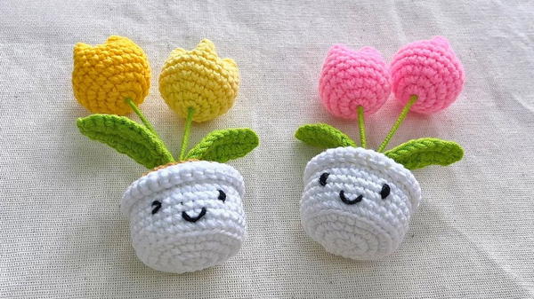 Crochet Mini Tulip Pot With Flower Pattern