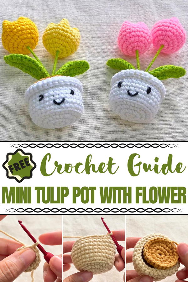 Crochet Mini Tulip Pot With Flower Pattern