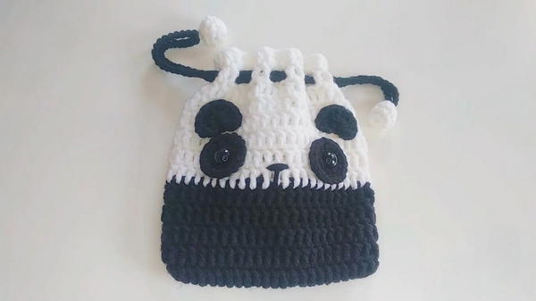 Crochet Panda Drawstring Bag Pattern