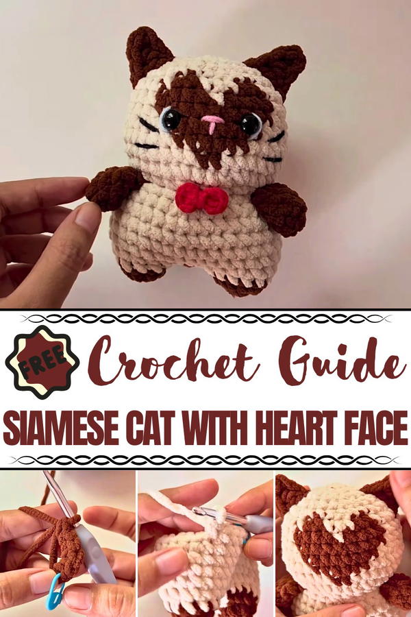Crochet Siamese Cat With Heart Face Pattern