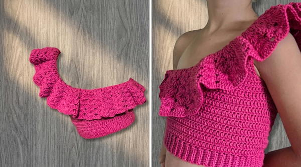 Crocheted girl's blouse with a flared 2