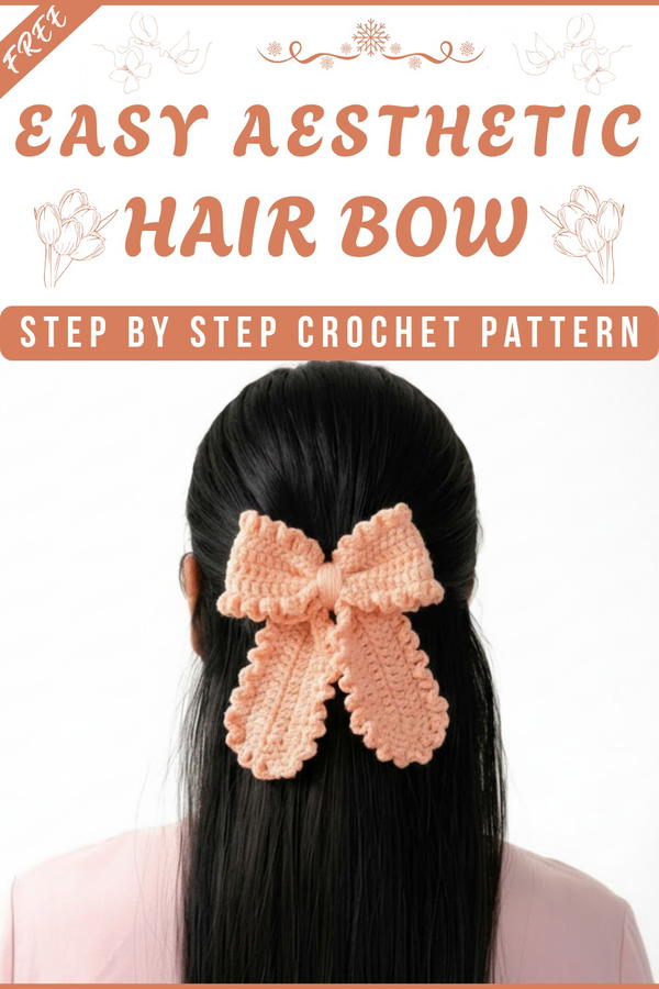 Crochet Hair Bow 🎀 Tutorial cute and Aesthetic crochet Bow Tutoria 7