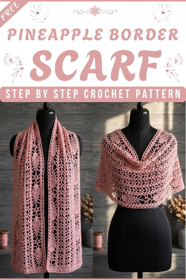 How to crochet a lace summer scarf with pineapple border 1