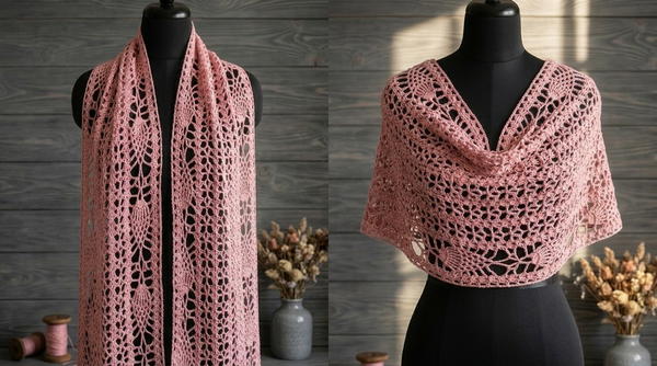 How to crochet a lace summer scarf with pineapple border 2