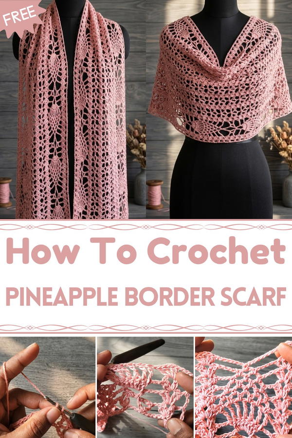 How to crochet a lace summer scarf with pineapple border 7