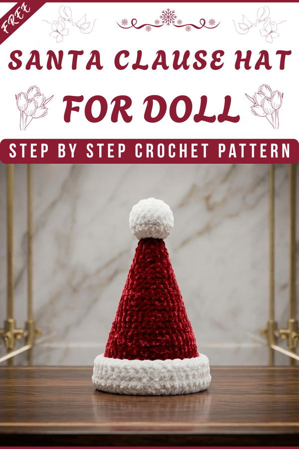 CROCHET SANTA CLAUSE HAT FOR DOLLS (BIG VERSION) 9