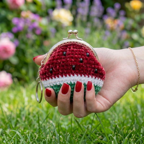 CROCHET WATERMELON COIN PURSE KEYCHAIN 10