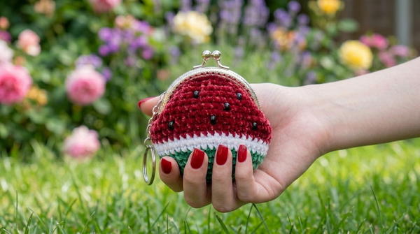 CROCHET WATERMELON COIN PURSE KEYCHAIN 2