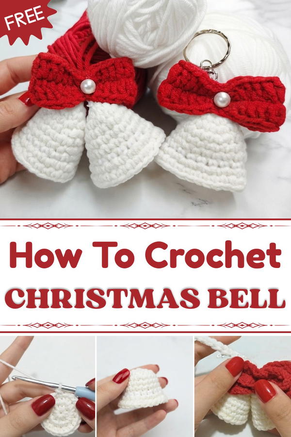 Crochet Christmas Bell Keychain, Ornament 1