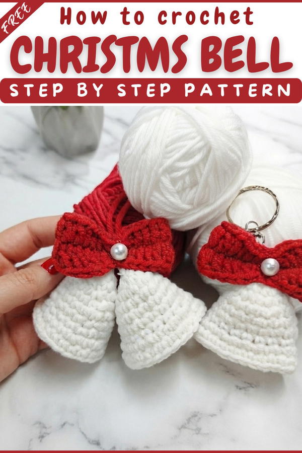 Crochet Christmas Bell Keychain, Ornament 8