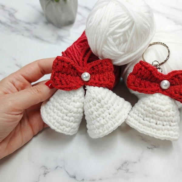 Crochet Christmas Bell Keychain, Ornament 9