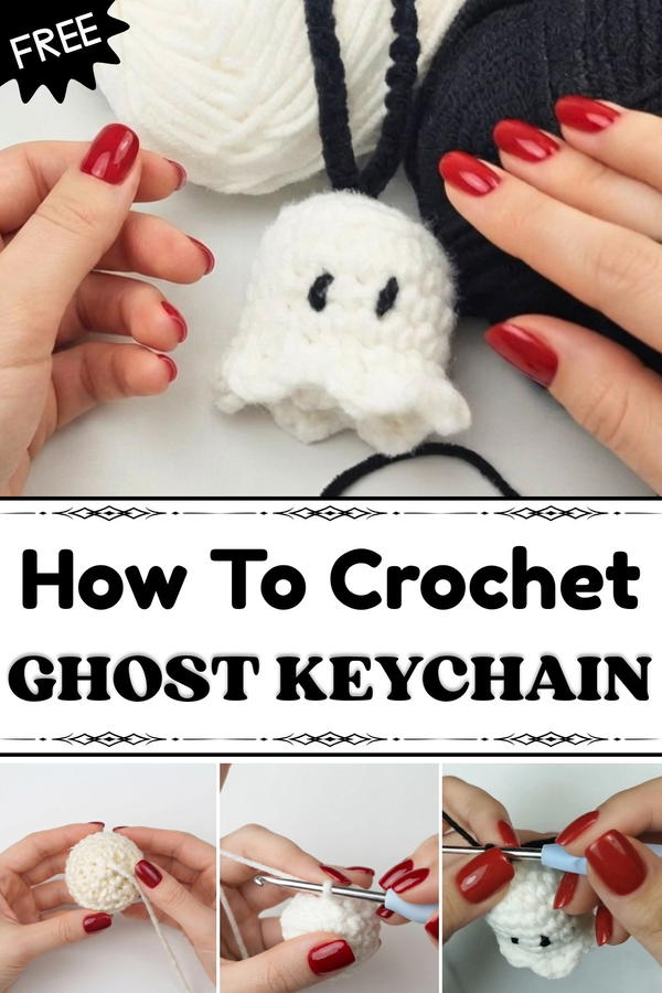 Crochet Ghost Keychain Crochet Halloween Bag Charm (1)