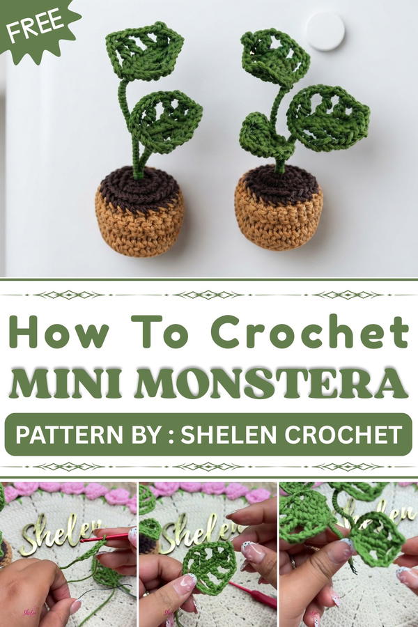 Crochet Mini Monstera 🌿 Easy and Cute Refrigerator Magnet Step-by-Step Tutorial (1)